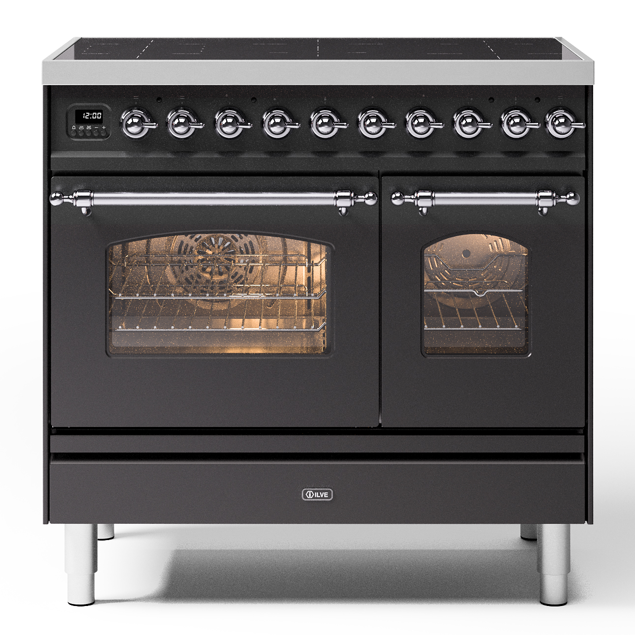 ilve nostalgie inductiefornuis pdi096ne3mgc 90cm grafiet mat