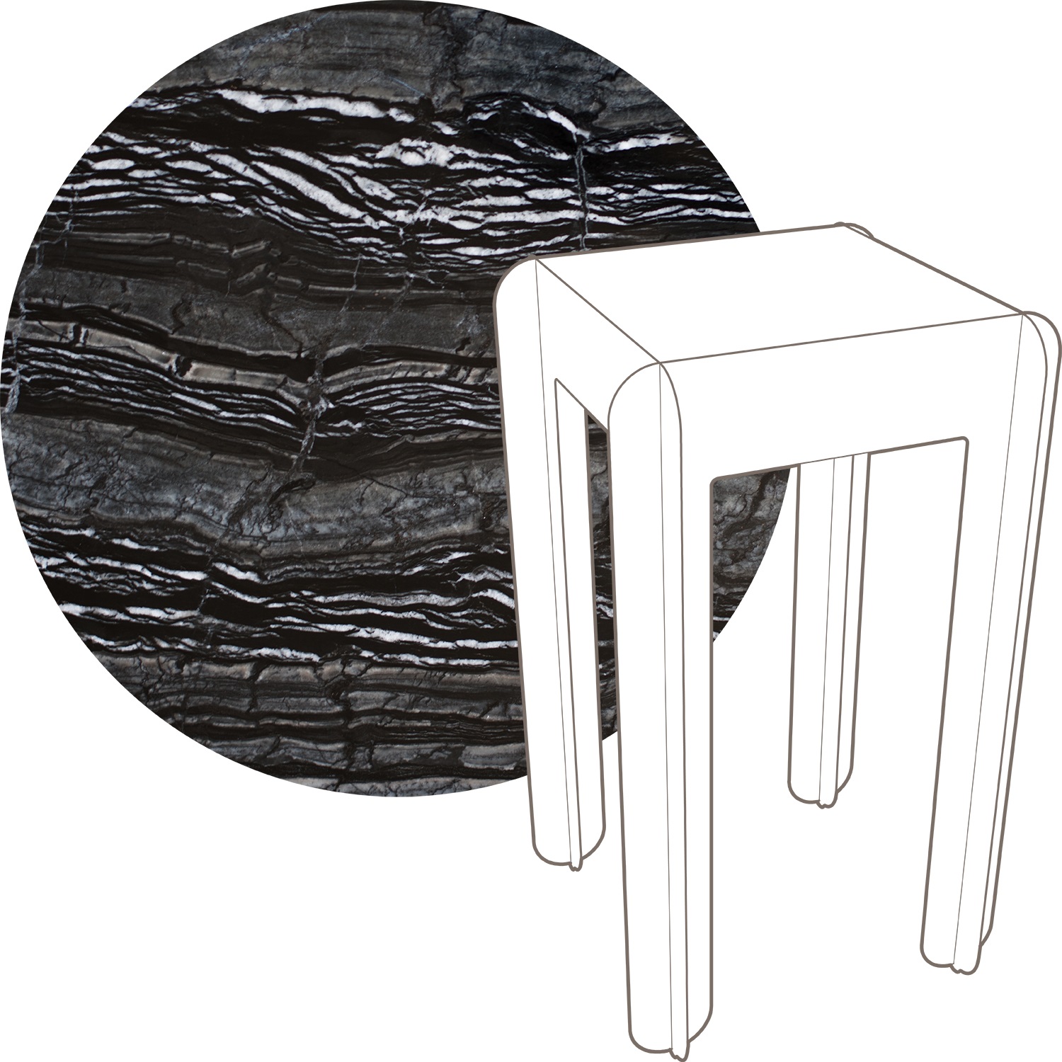 modubilo statafel hoog met silver wave polished natuurstenen blad 105cm