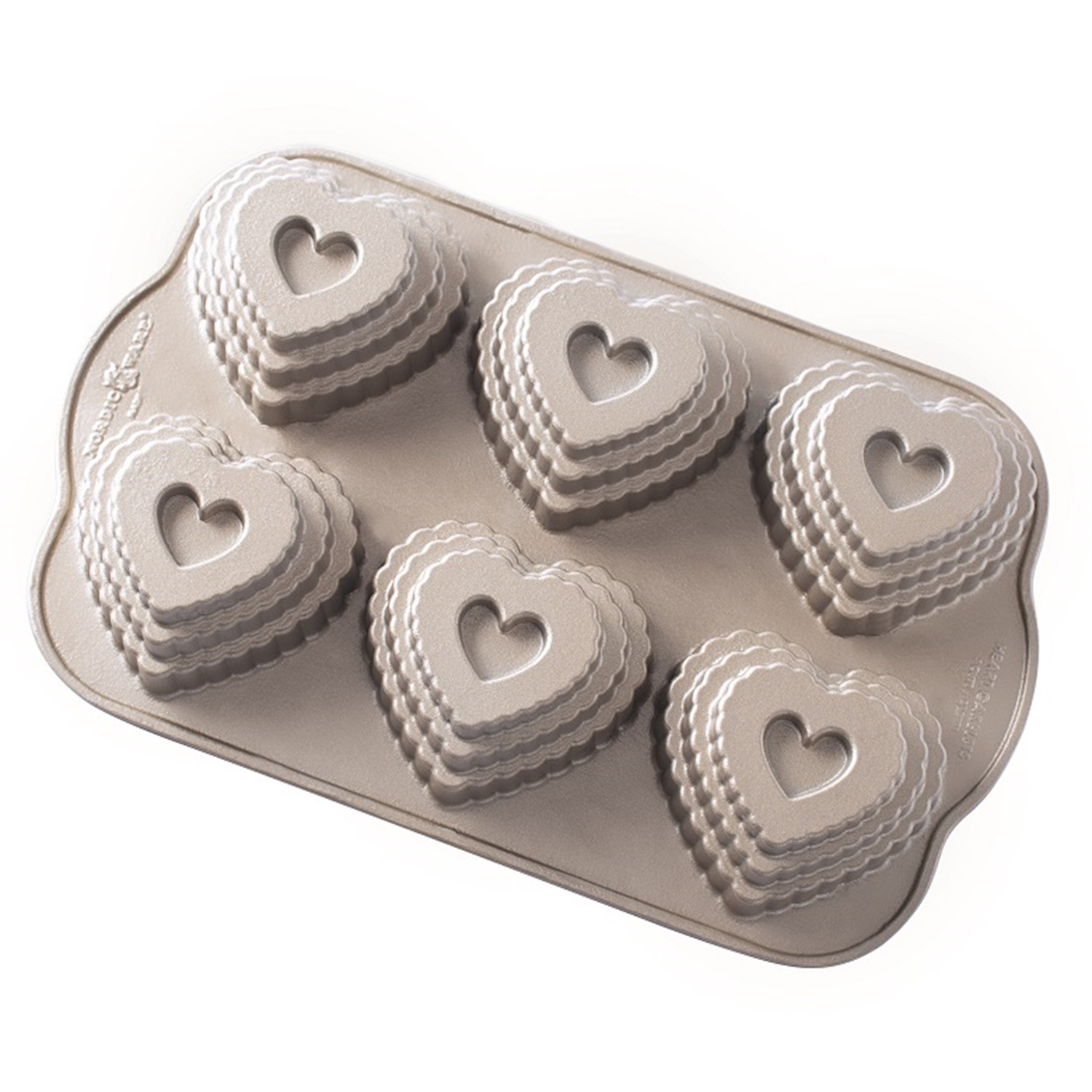 nordic ware tiered heart cakelet tulbandvorm 6 vaks zilver