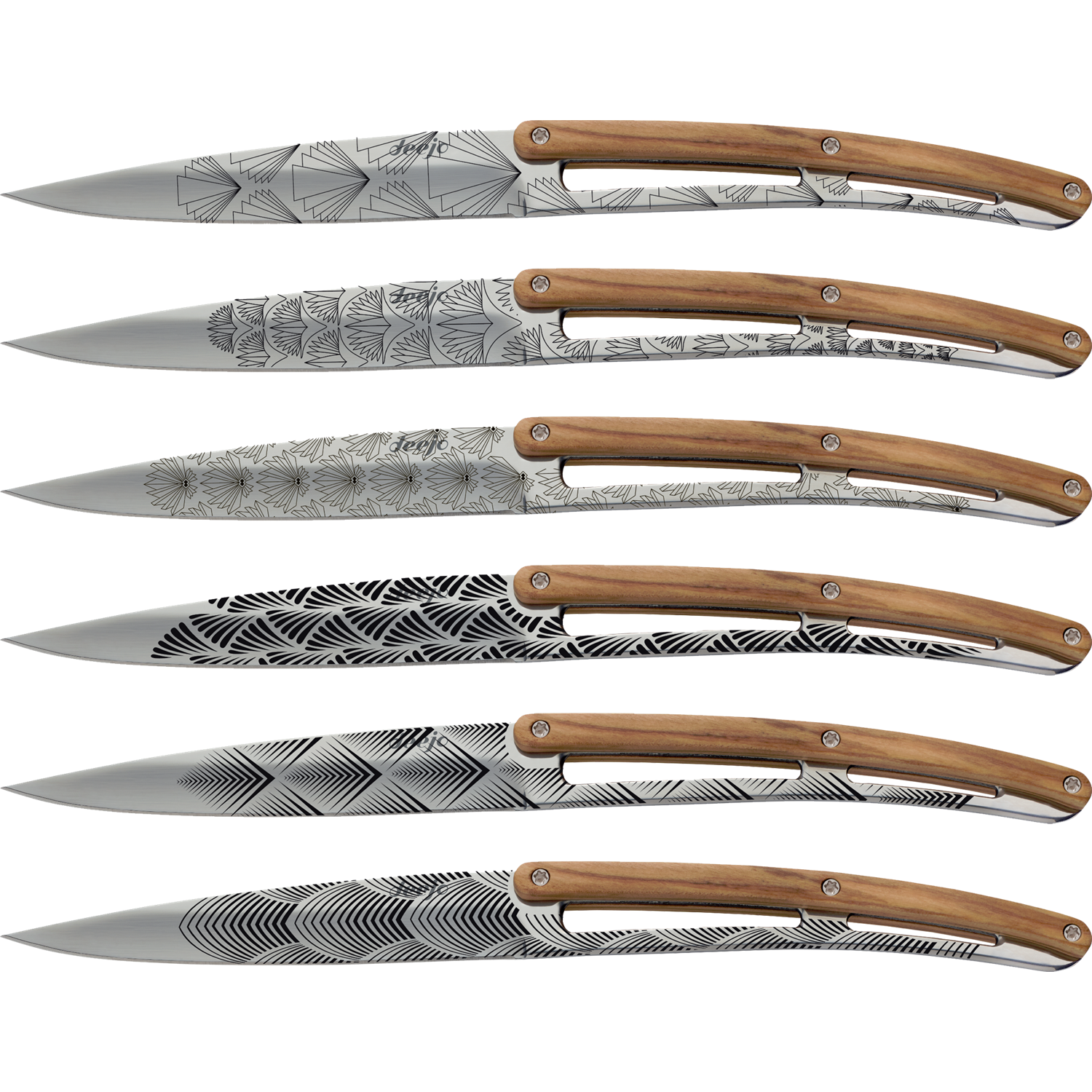 deejo table mirror finish art deco steakmessenset 6 delig olijfhout