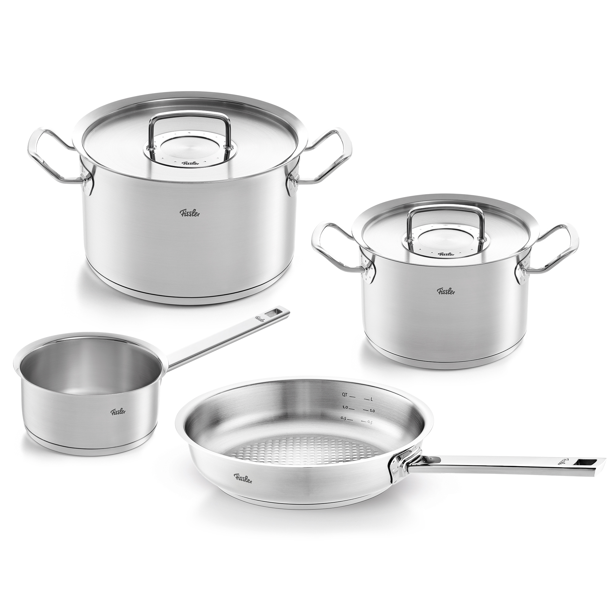 fissler original profi collection pannenset met steelpan koekenpan en rvs deksels 4 delig