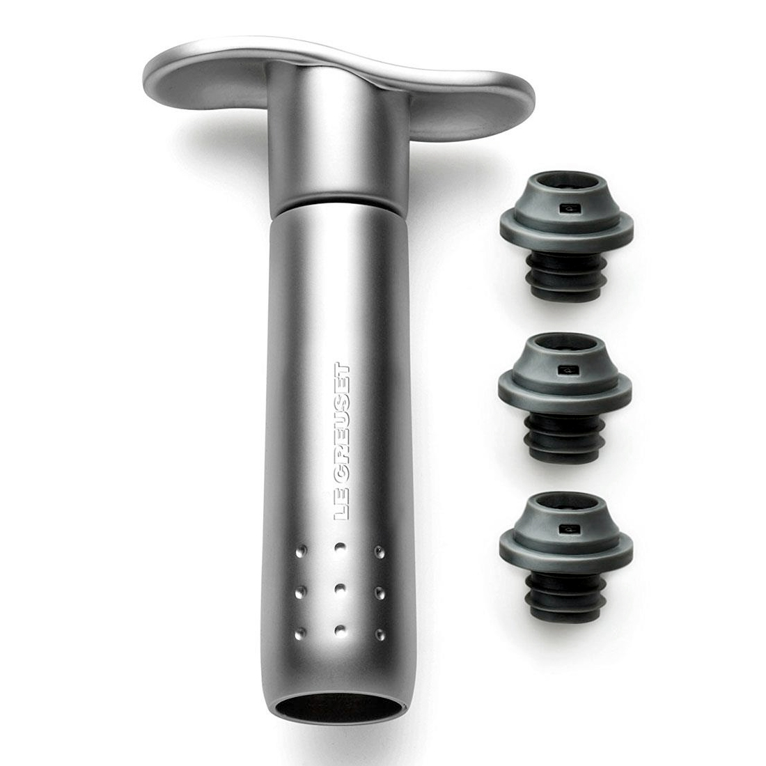 le creuset screwpull wijnpomp met 3 stoppers wa 137 zilver