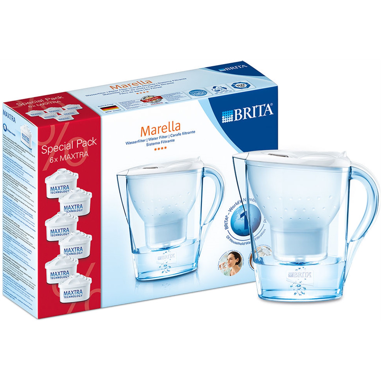 brita marella cool halfjaarpakket waterfilterkan met 6 filterpatronen 24l wit