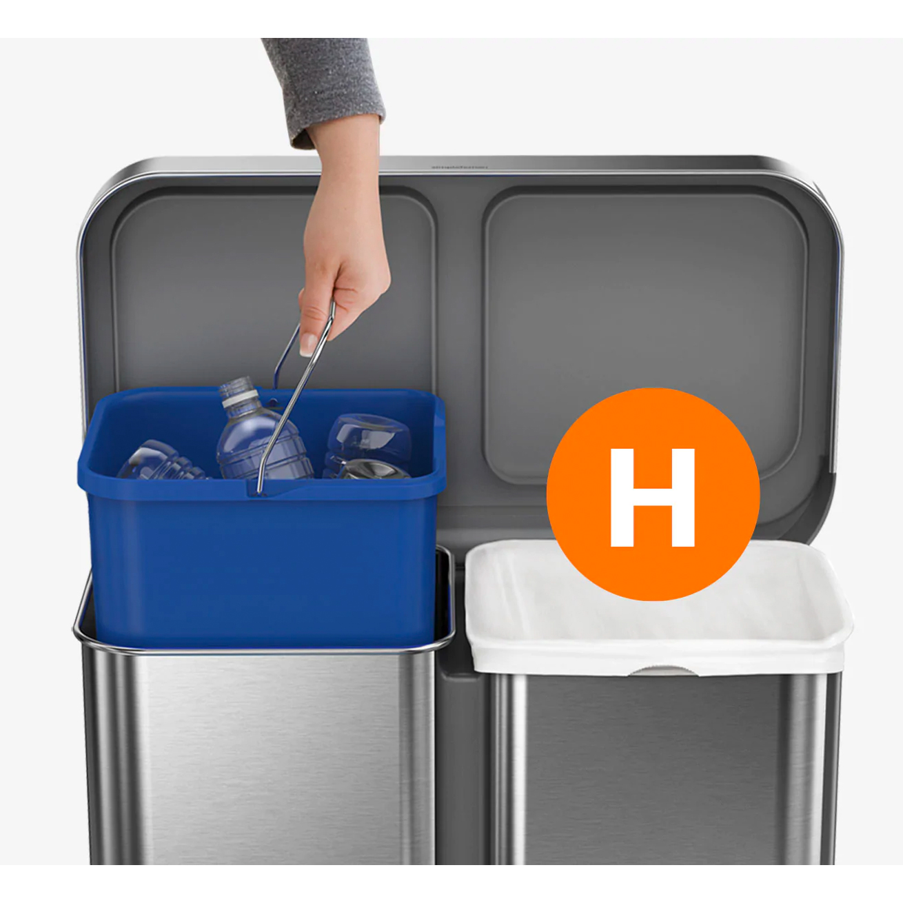 simplehuman-rechthoekige-pedaalemmer-met-recyclevak-34l24l-zwart