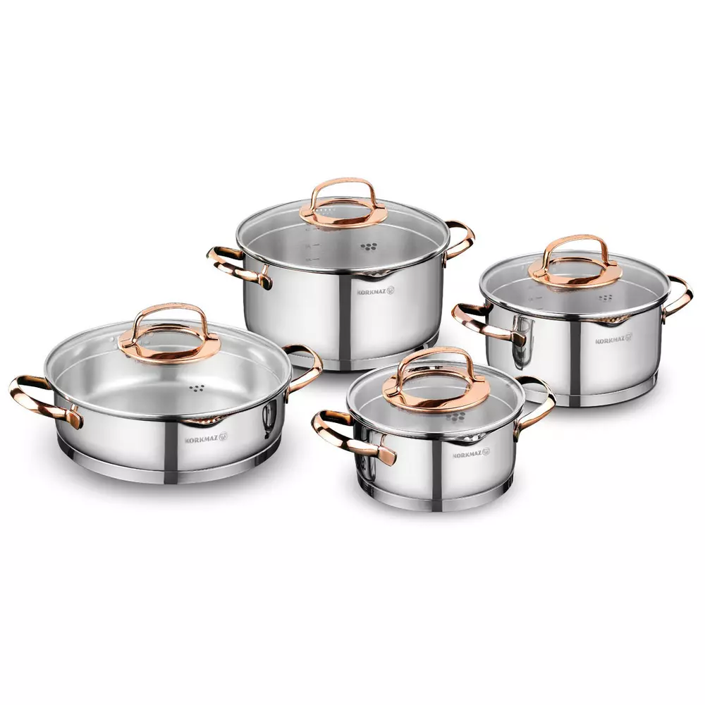 korkmaz-steama-pannenset-met-glasdeksels,-4-delig-roségoud