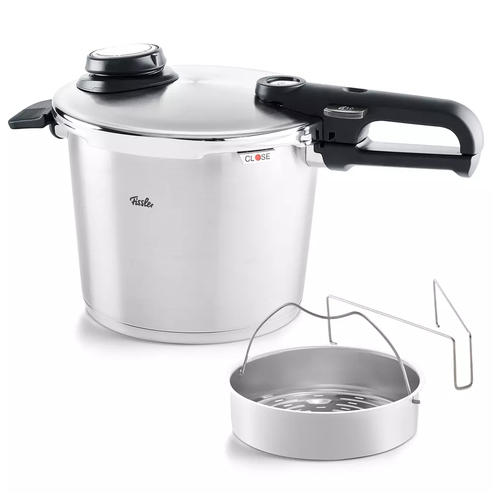 fissler vitavit premium snelkookpan met inzet kookboek 6l
