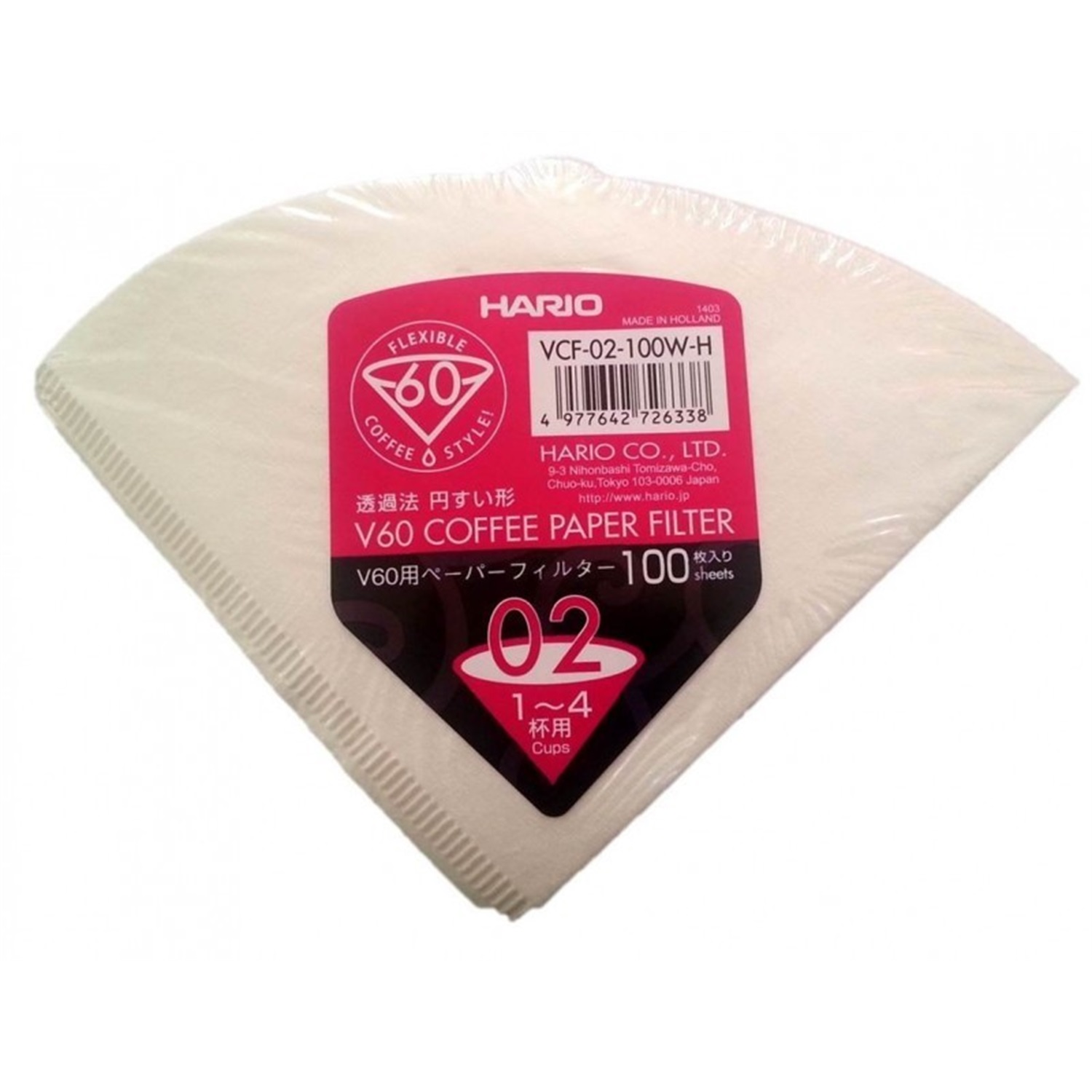 hario v60 koffiefilters maat 2 100 stuks wit