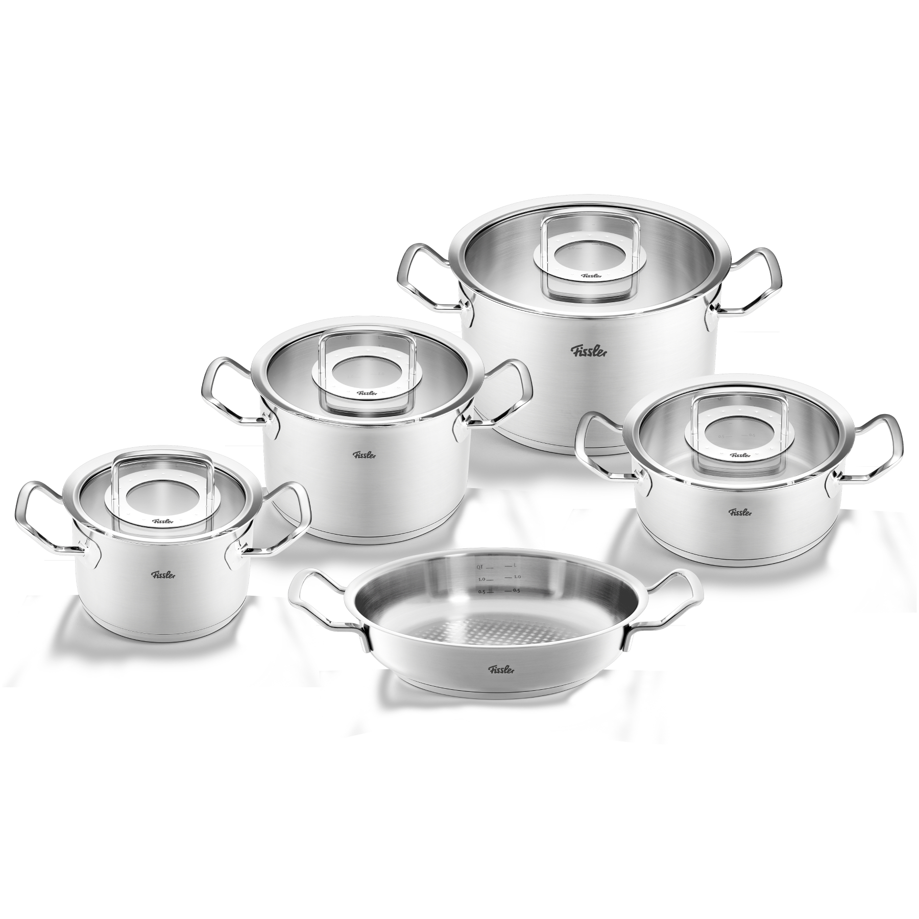 fissler original profi collection pannenset met serveerpan en glasdeksels 5 delig