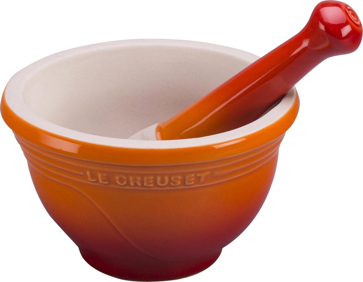 le creuset stoneware vijzel met stamper 115cm oranjerood