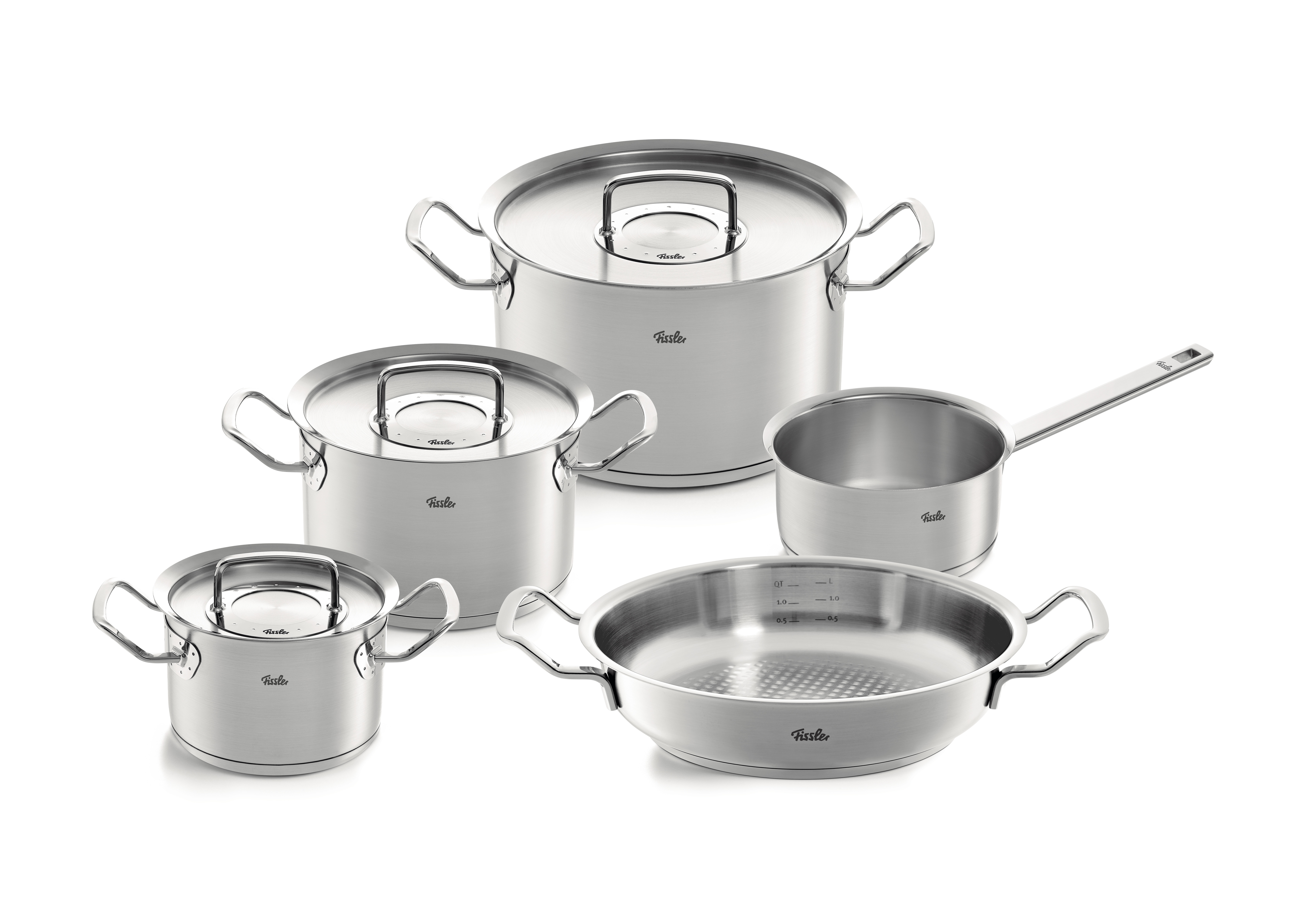 fissler-original-profi-collection-pannenset-met-steelpan-serveerpan-en-rvs-deksels-5-delig