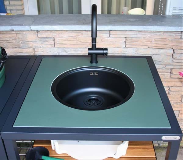 big green egg modular nest system inzetplank met kraan en wasbakuitsparing dekton feroe groen