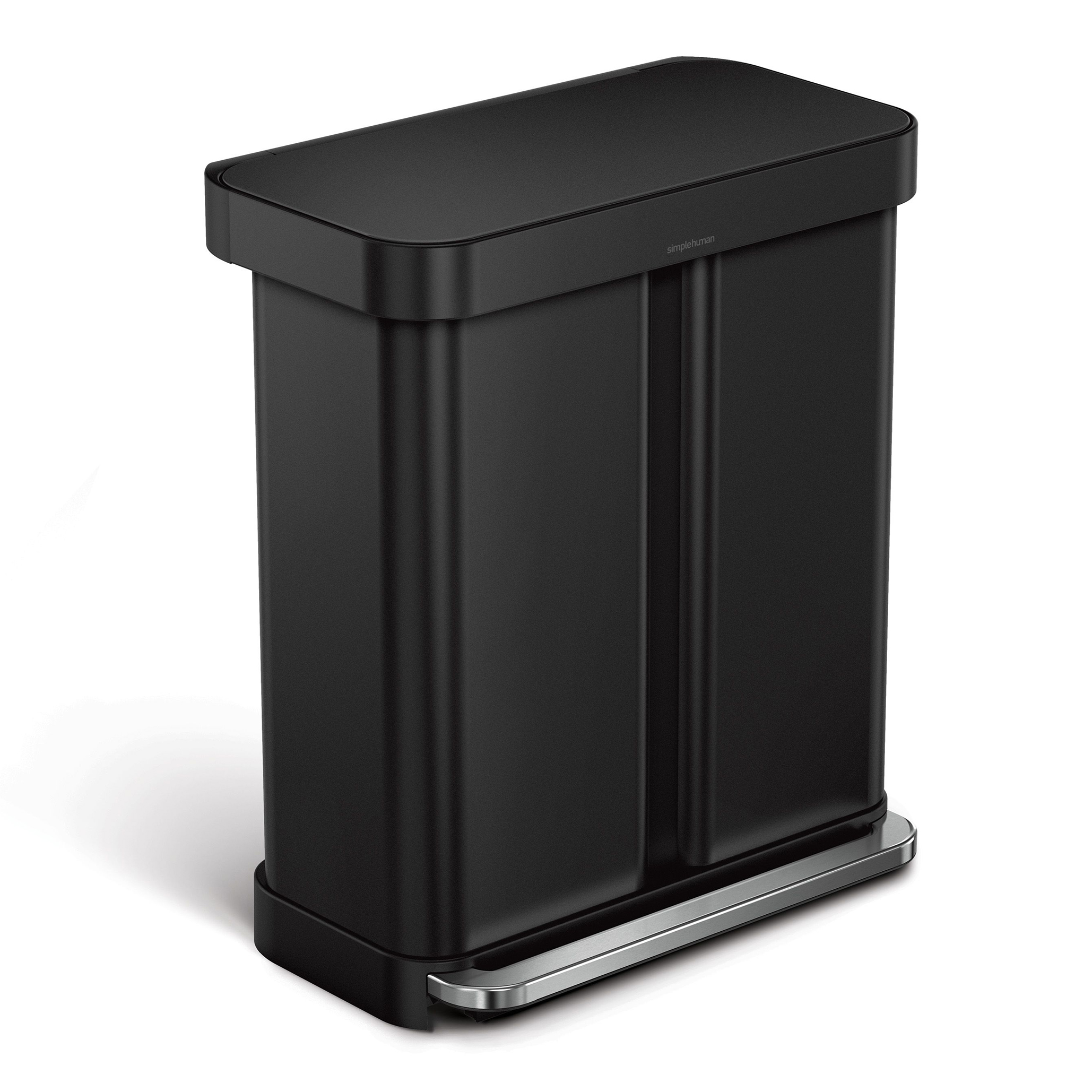 simplehuman rechthoekige pedaalemmer met recyclevak 34l24l zwart