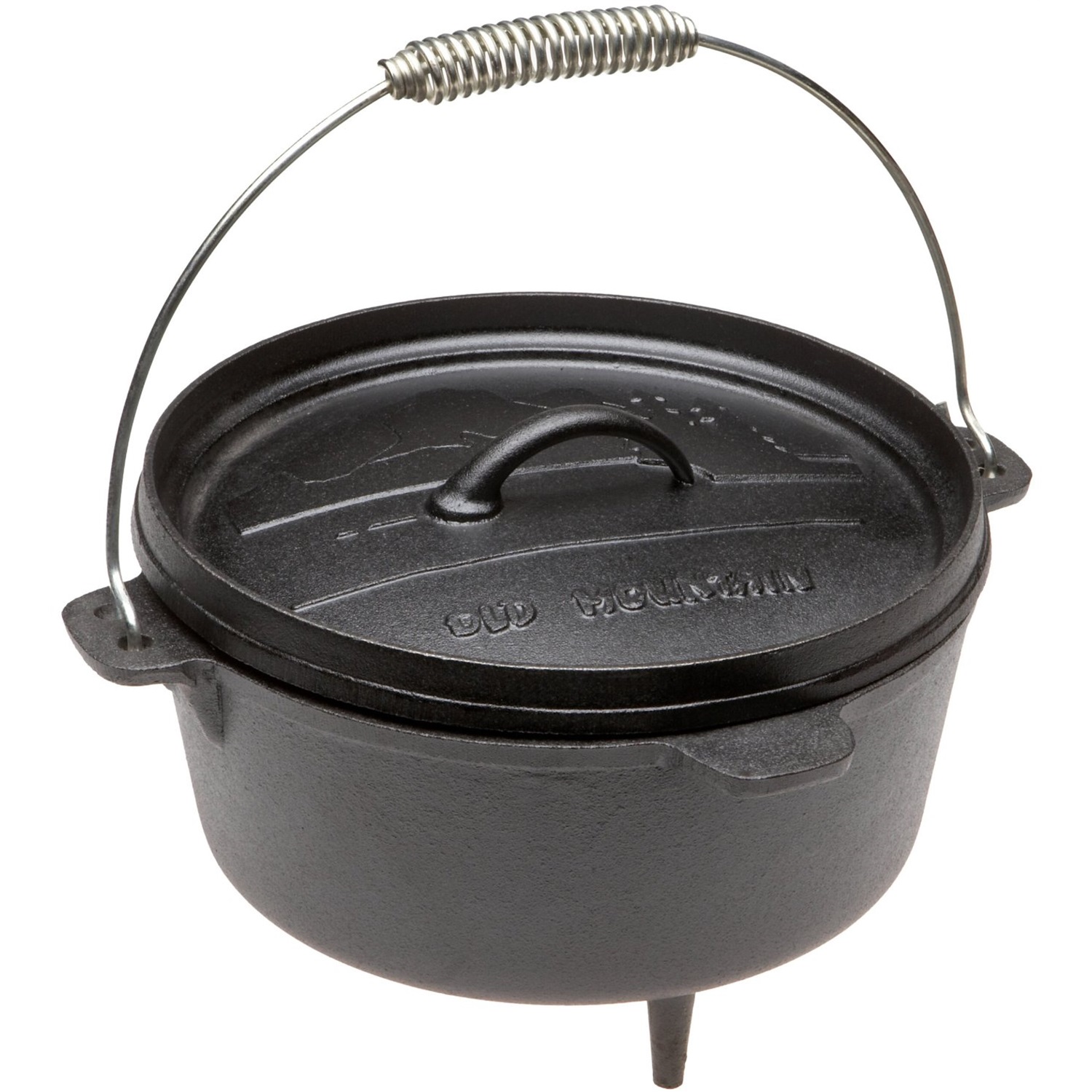 old mountain preseasoned dutch oven met holle deksel en pootjes 35l