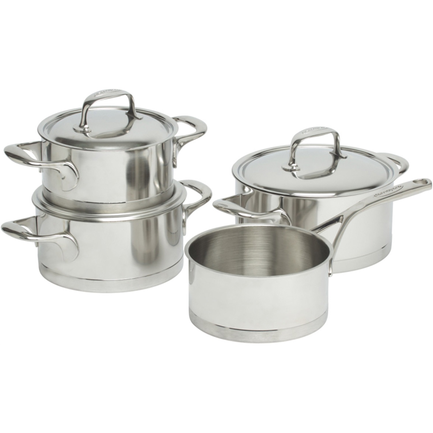 demeyere atlantis 7 pannenset met steelpan en rvs deksels 4 delig