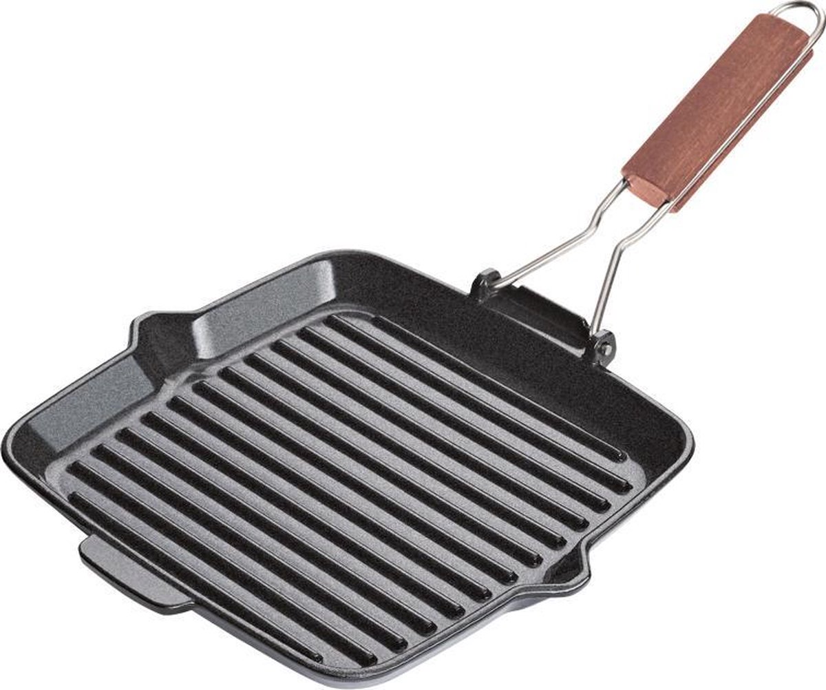fontignac grillpan met inklapbare steel 24x24cm gietijzer