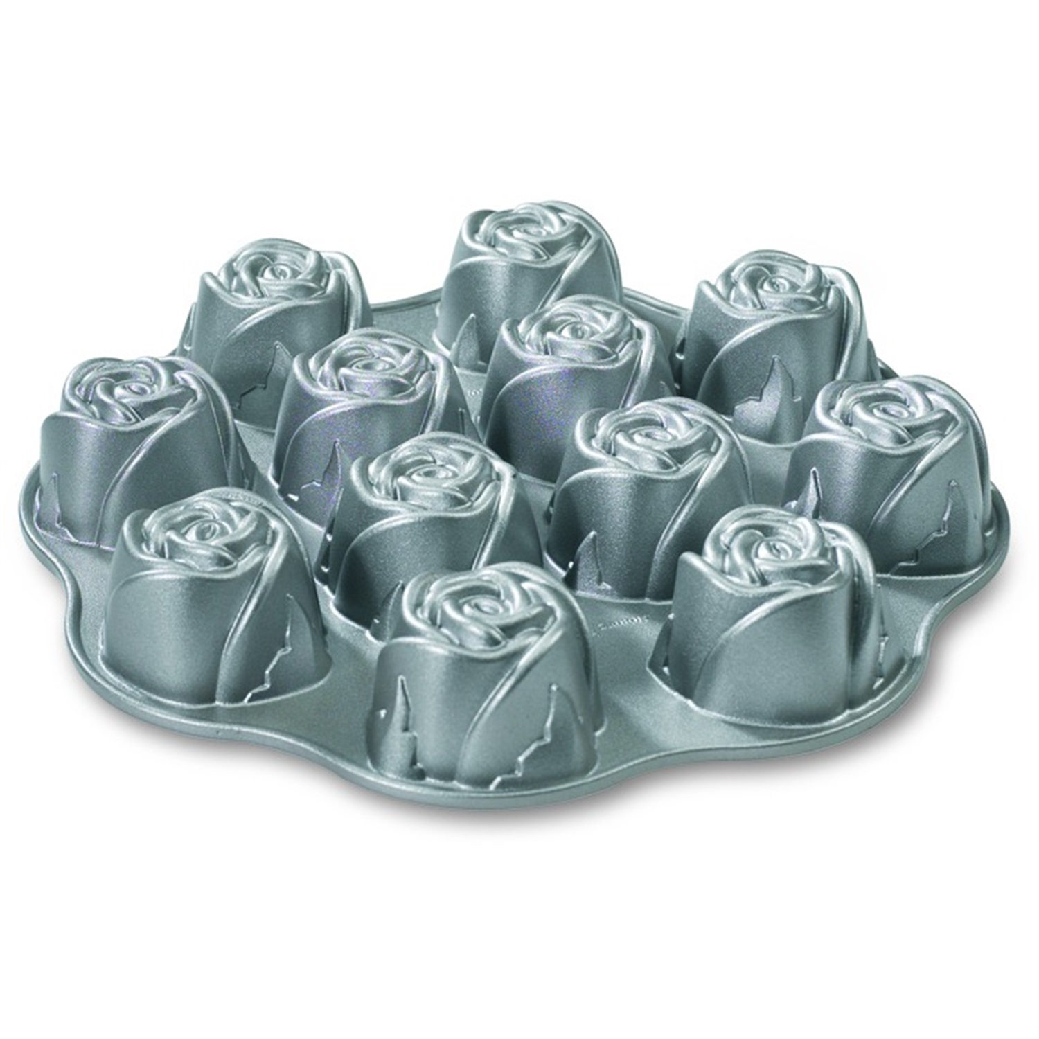 nordic ware sweetheart rose cakelet bakvorm 12 vaks zilver