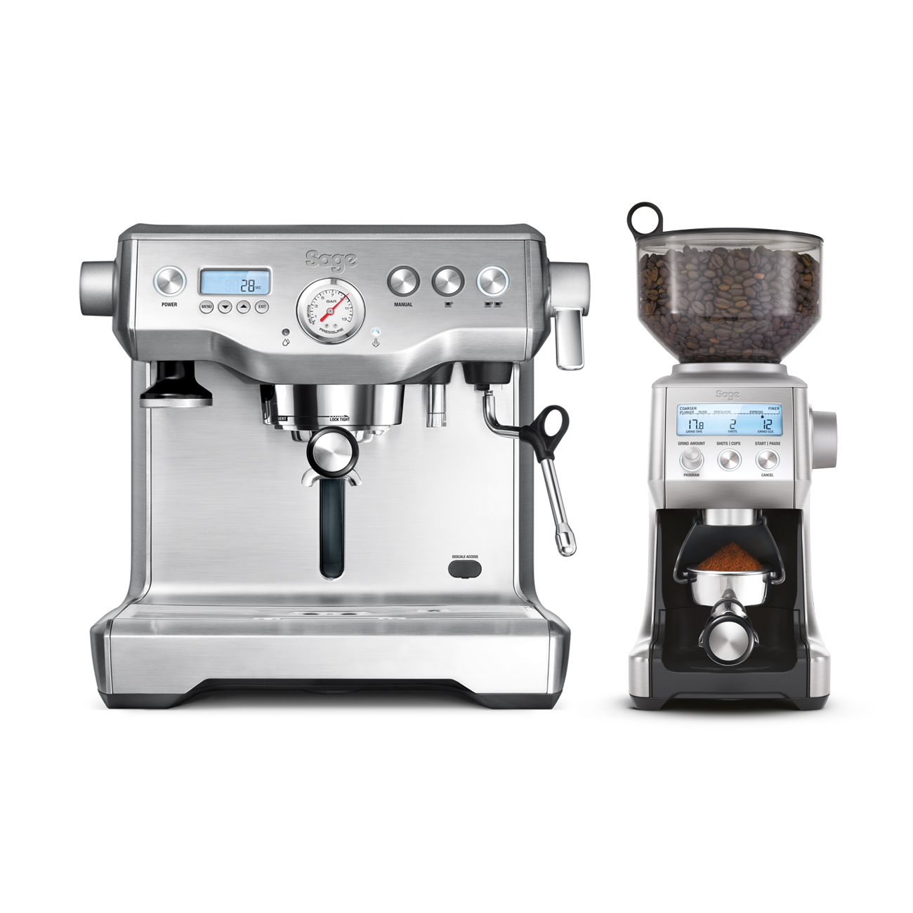 sage dynamic duo espressomachine rvs smart grinder pro