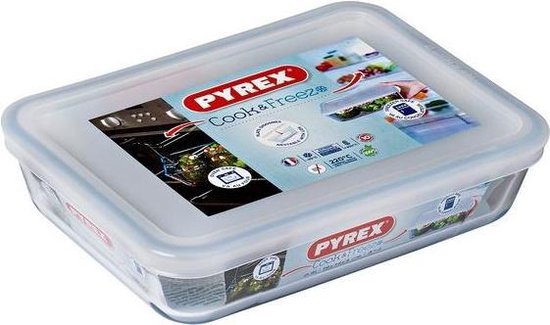 pyrex cook freeze schaal rechthoek met deksel 22x17cm