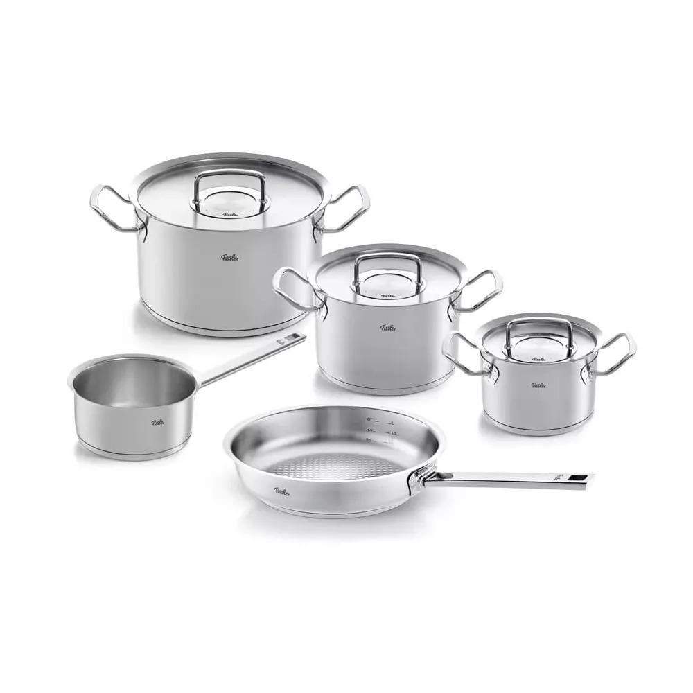 fissler-original-profi-collection-pannenset-met-steelpan,-koekenpan-en-rvs-deksels,-5-delig