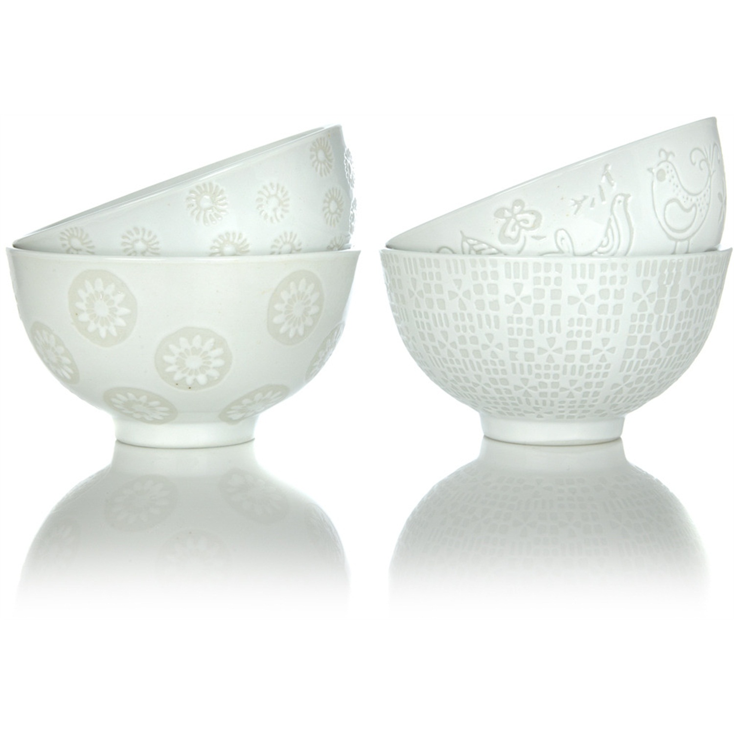 pols potten white pattern kommen 4 stuks