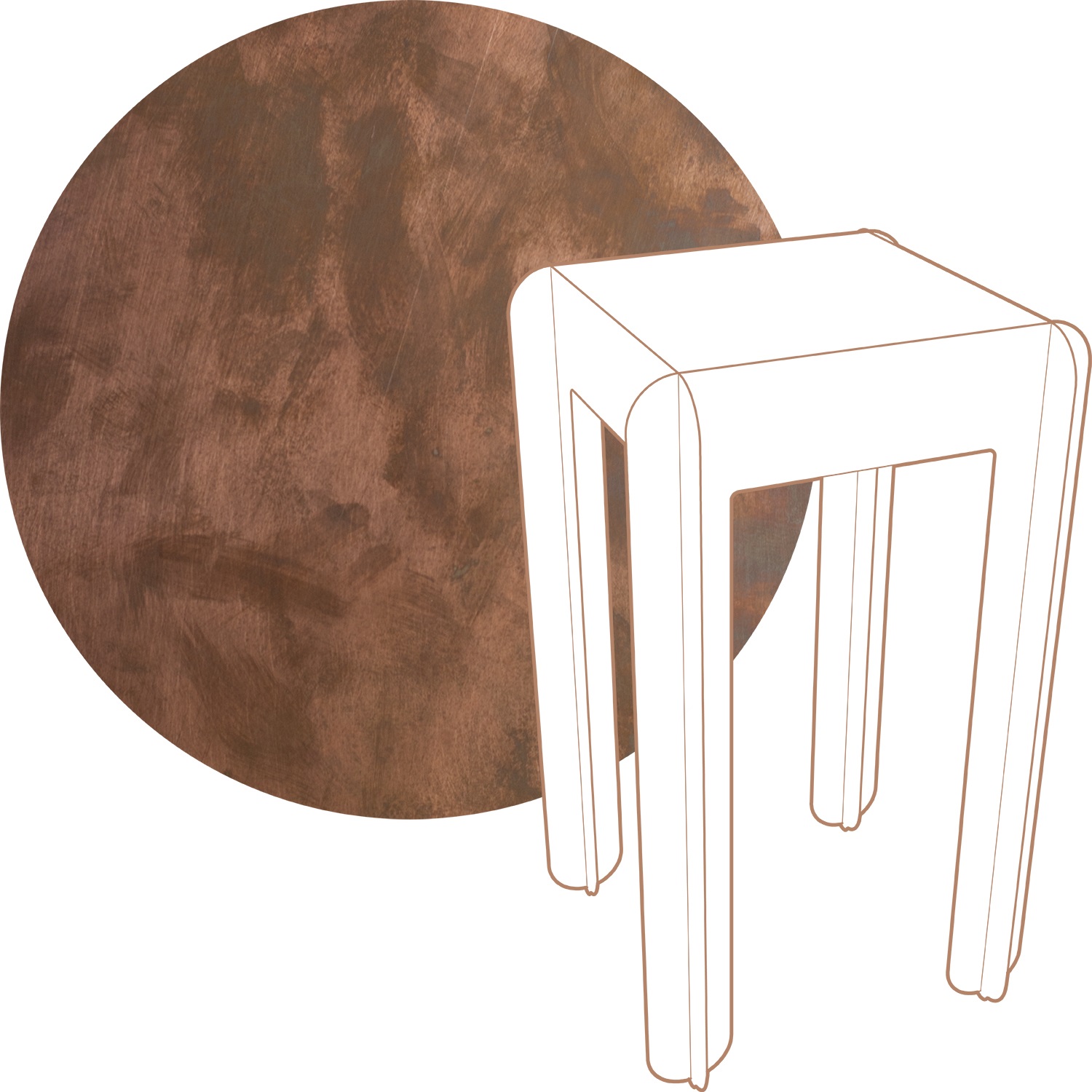 modubilo statafel hoog met copper blad 105cm