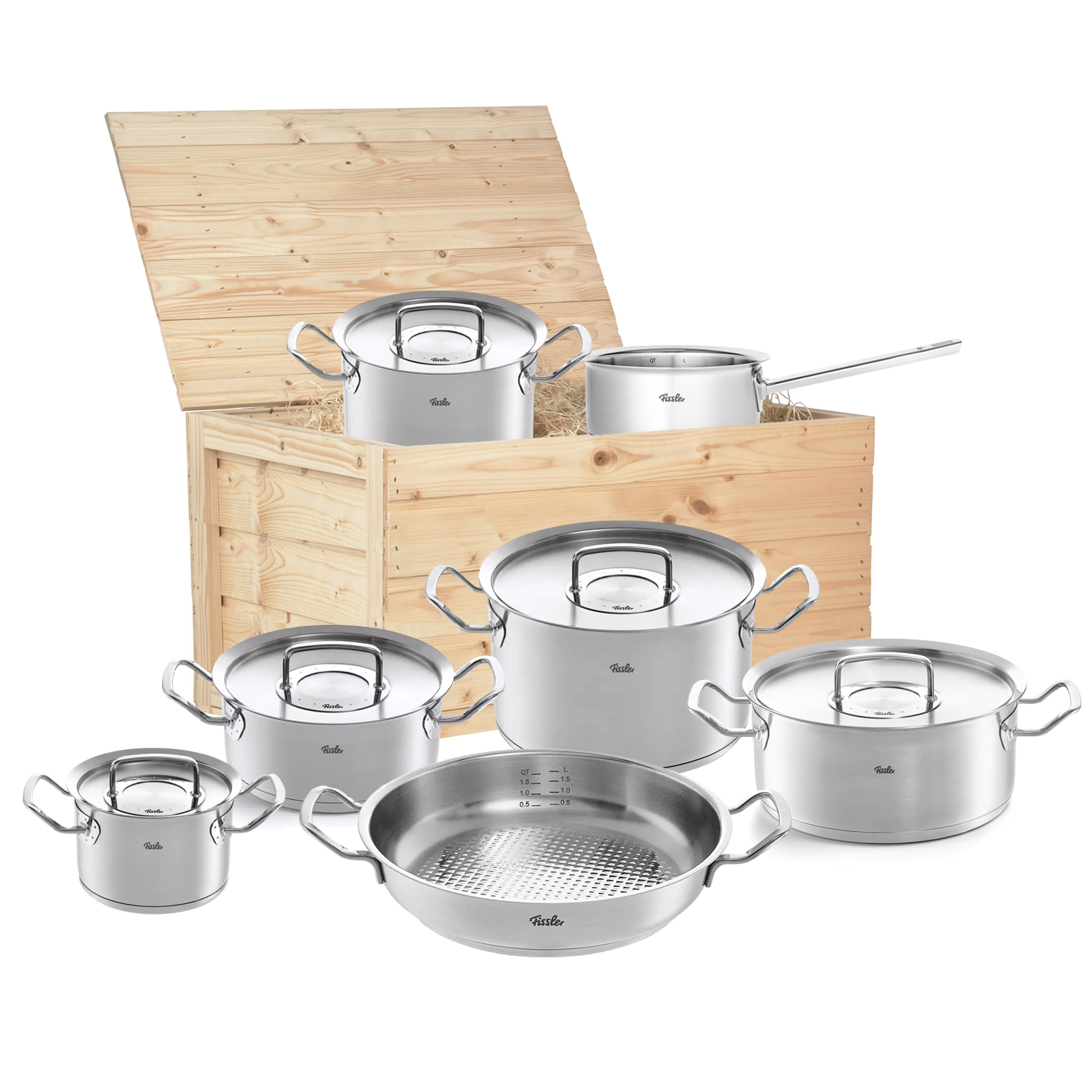 fissler-original-profi-collection-pannenset-met-crispy-hapjespan-steelpan-rvs-deksels-en-houten
