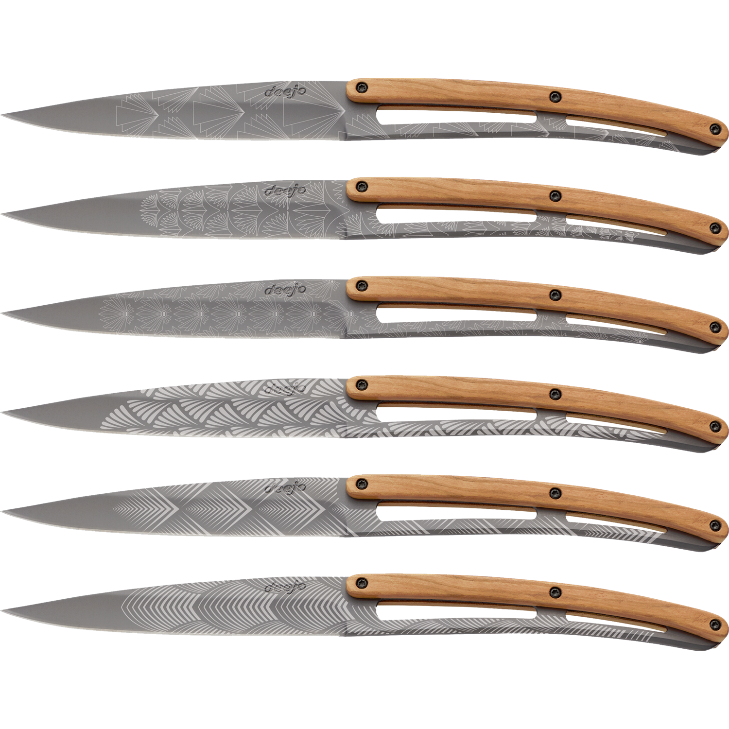 deejo table titan finish art deco steakmessenset 6 delig olijfhout