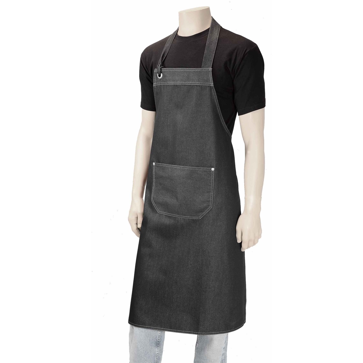 chaud devant keukenschort butcher black denim w90l100 zwart