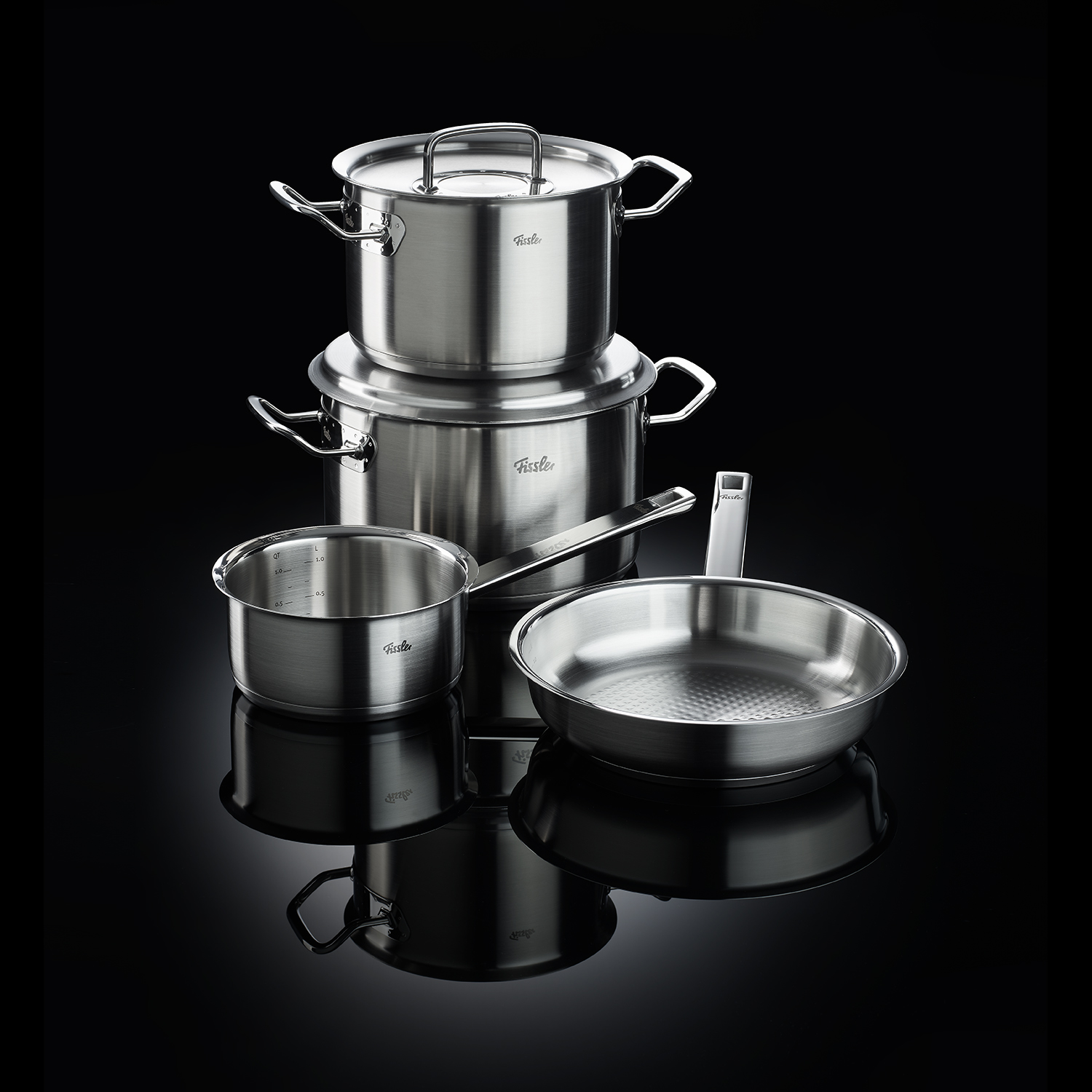 fissler-original-profi-collection-pannenset-met-steelpan-koekenpan-en-rvs-deksels-4-delig