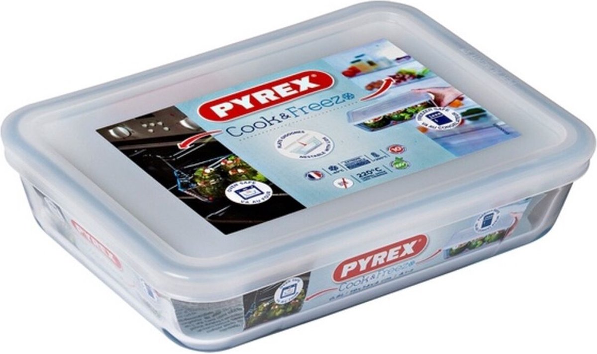 pyrex cook freeze schaal rechthoek met deksel 19x14cm