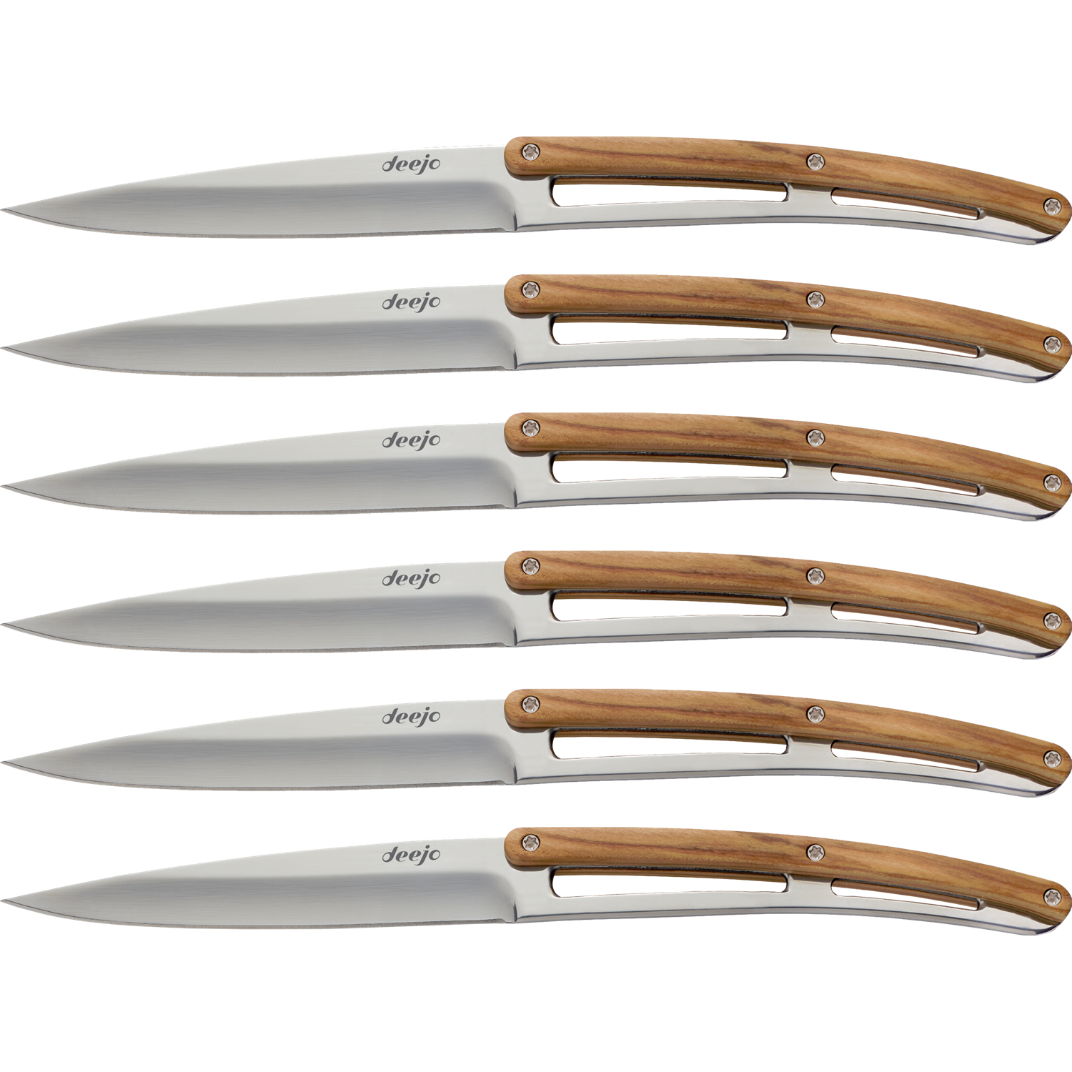 deejo table mirror finish steakmessenset 6 delig olijfhout