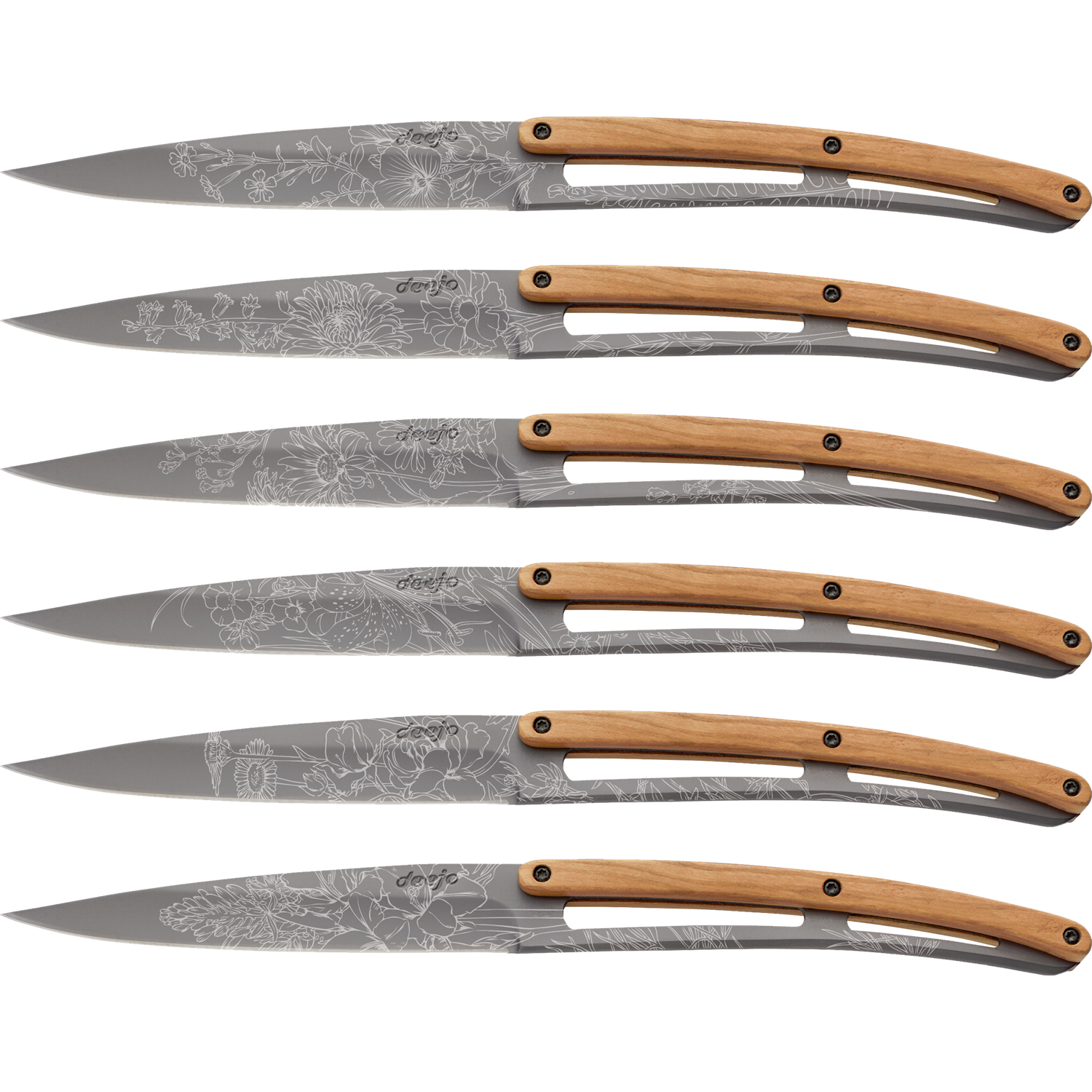 deejo table titan finish blossom steakmessenset 6 delig olijfhout