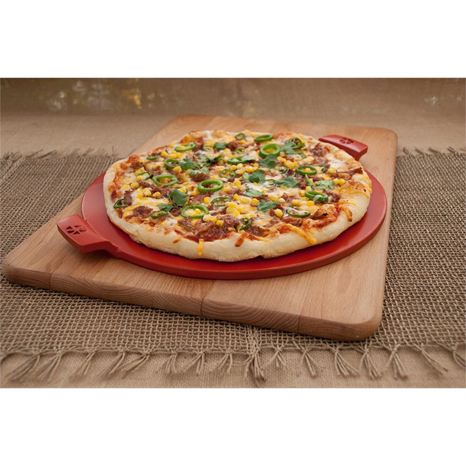 pizzacraft-glazed-pizzasteen-met-handvatten-pc0109-37cm-rood