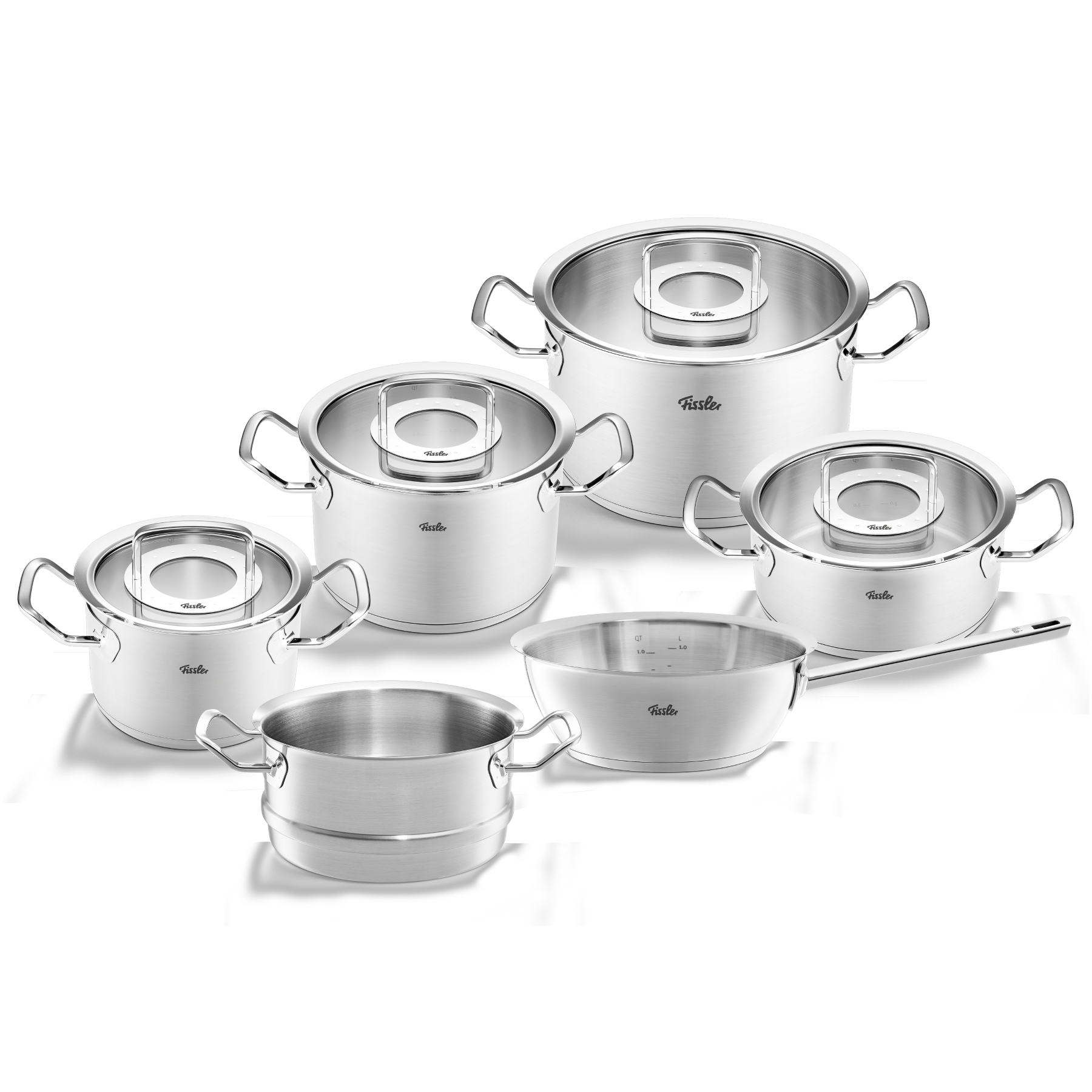 fissler-original-profi-collection-pannenset-met-steelpan-stoominzet-en-glasdeksels-6-delig