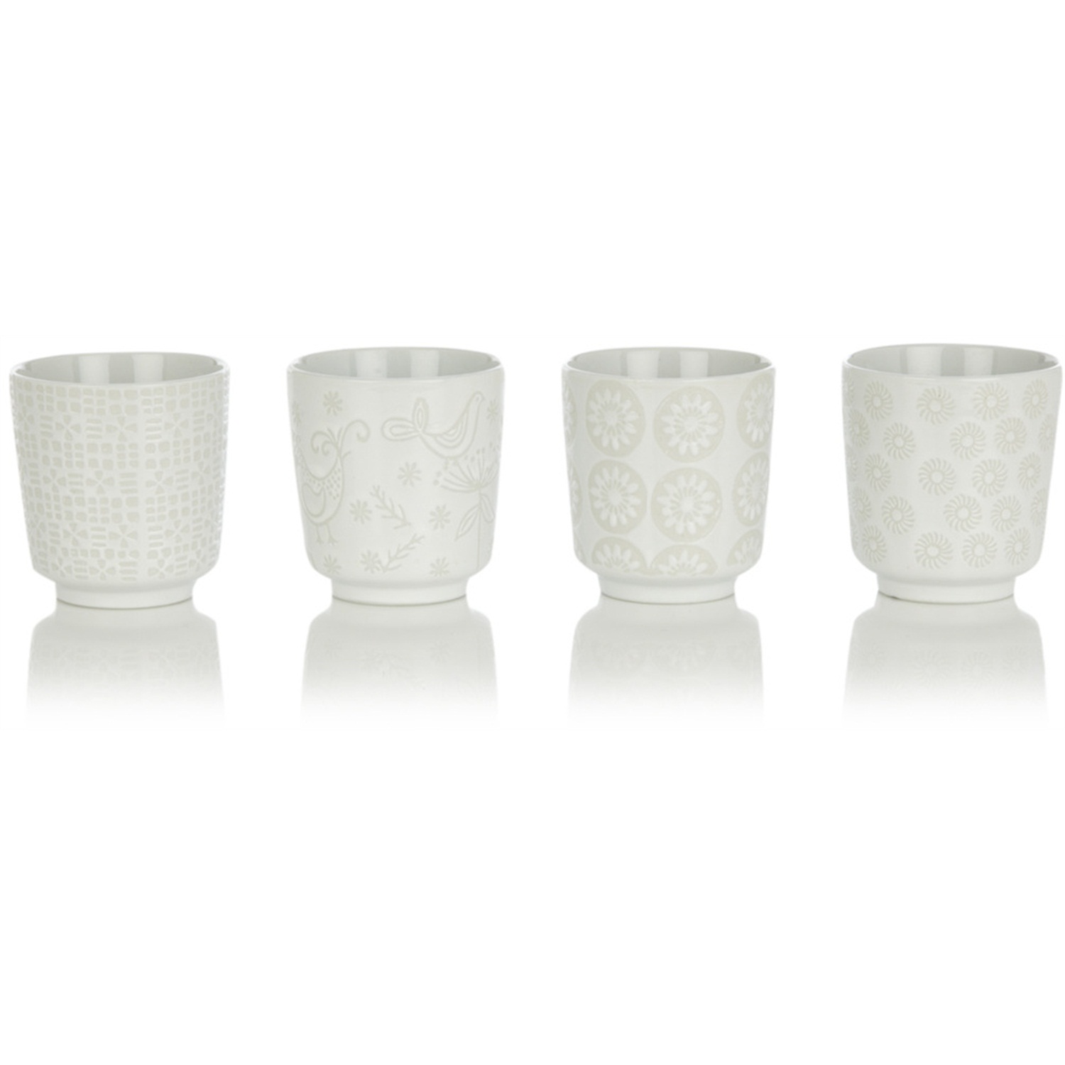 pols potten white pattern bekers 4 stuks wit