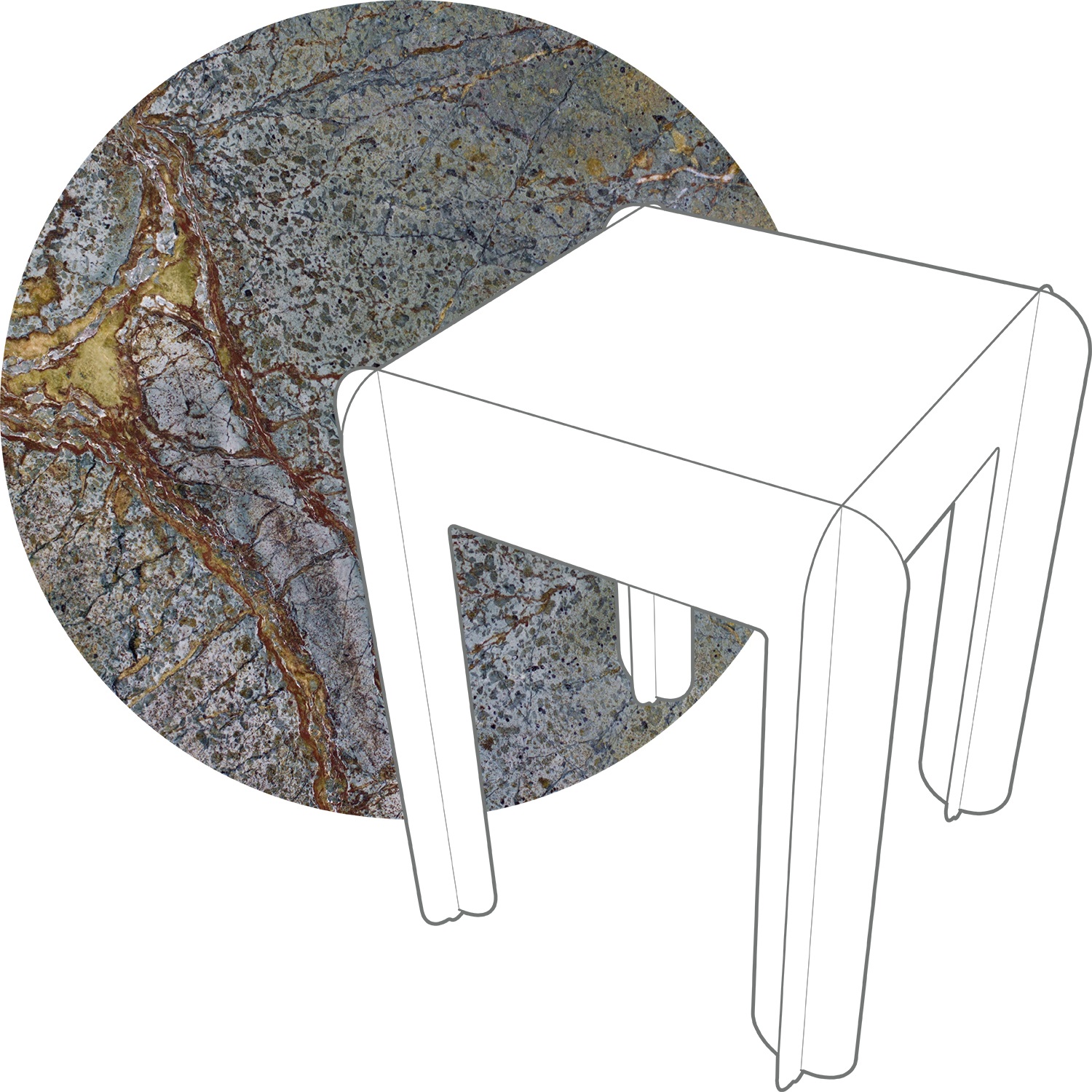 modubilo tafel met golden lightning polished natuurstenen blad 75cm