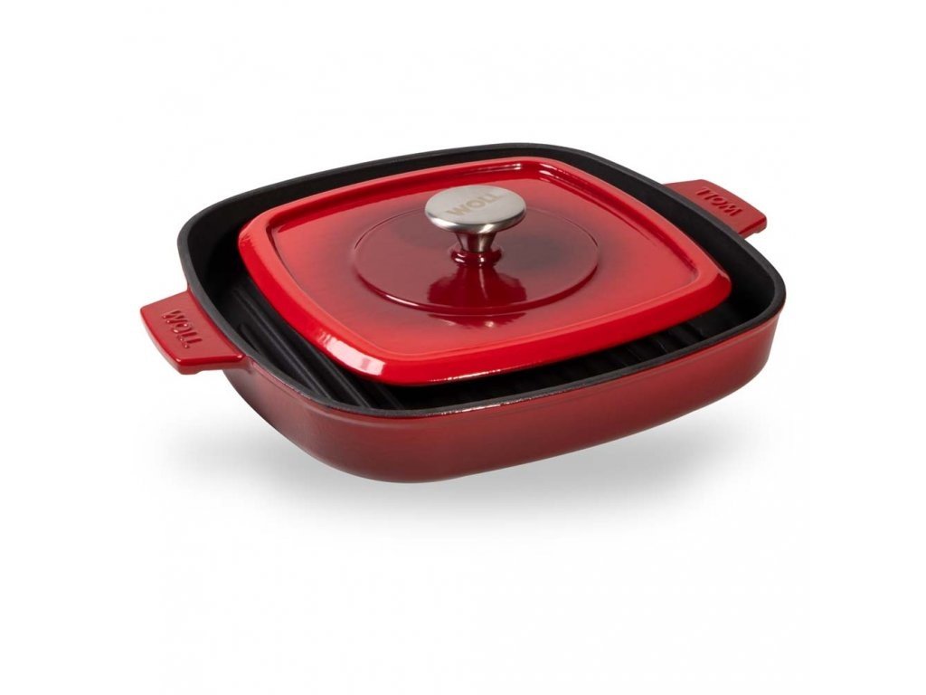 woll iron grillpan met steakpress 28x28cm chili red