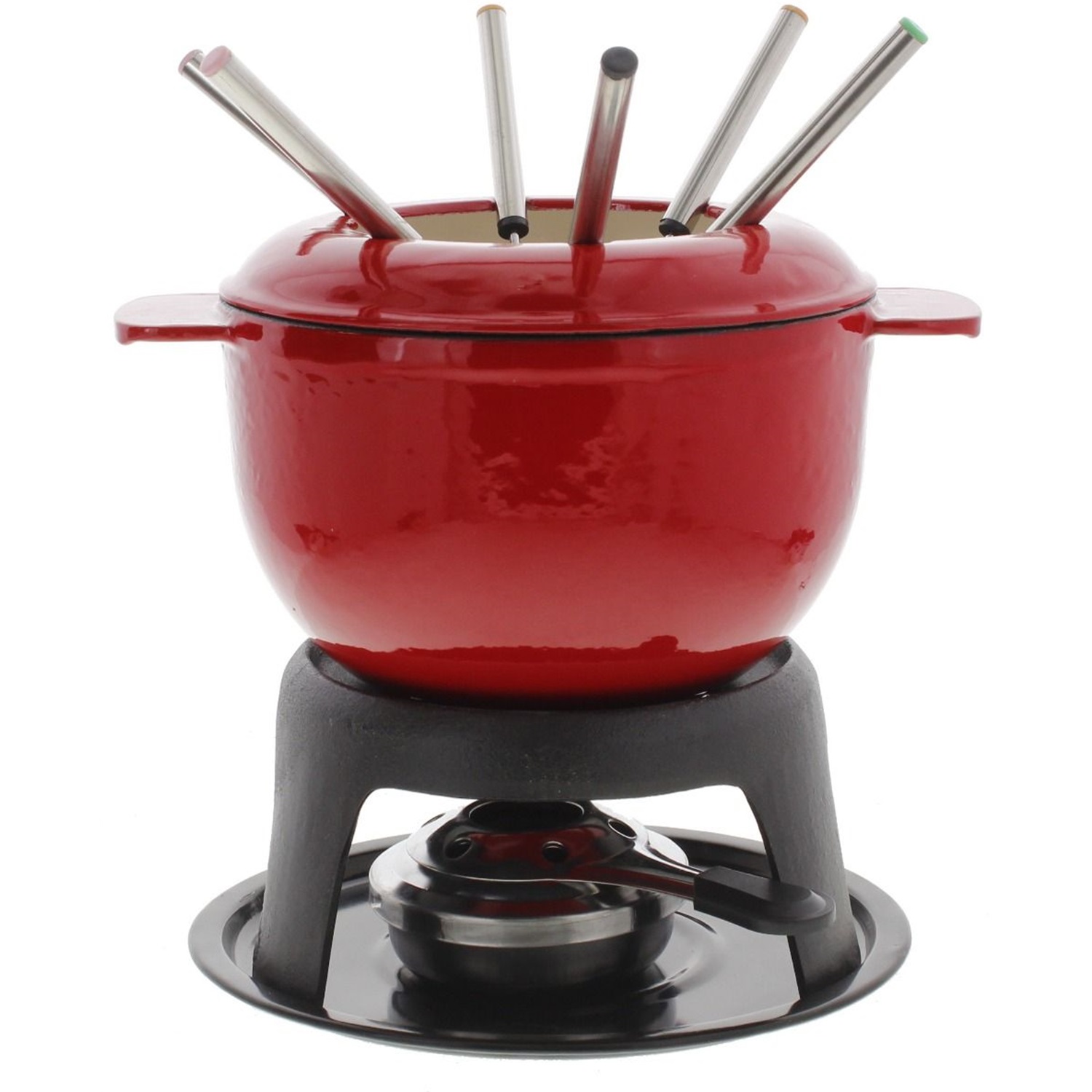 kookpunt fondueset voor 6 personen gietijzer rood