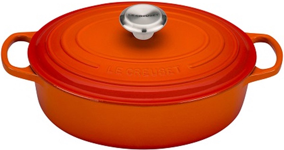 le creuset signature braadpan laag ovaal 27cm oranjerood