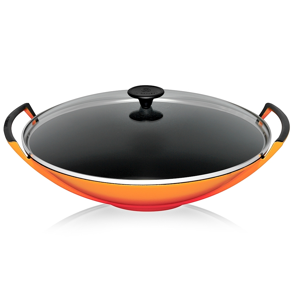 le creuset signature wok met glasdeksel 36cm oranjerood