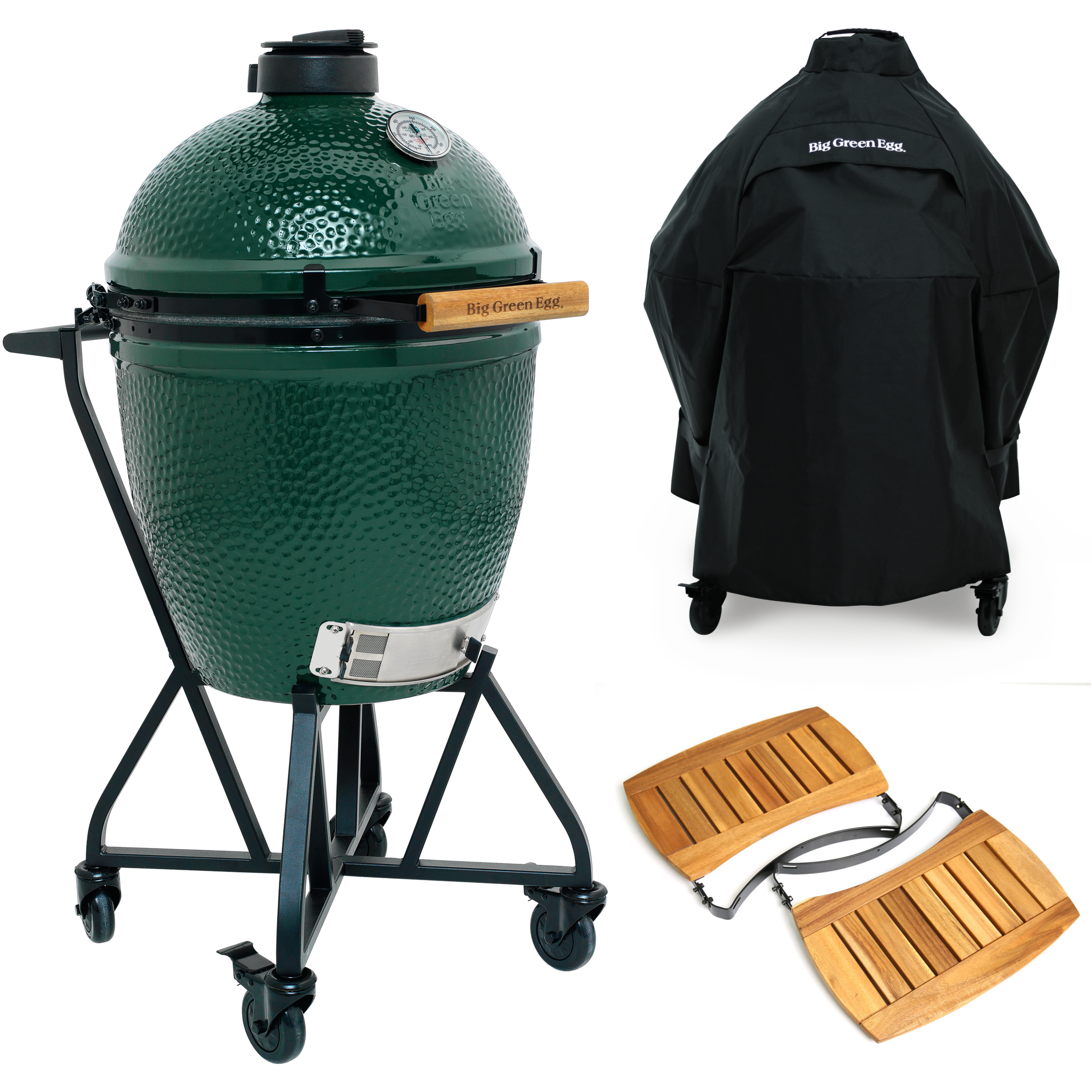 big green egg large houtskoolbarbecue met integgrated nest handler acacia egg mates en hoes