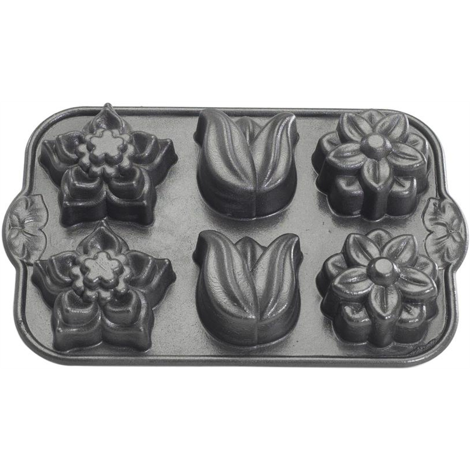 nordic ware floral bouquet cakelet bakvorm 6 vaks zilver