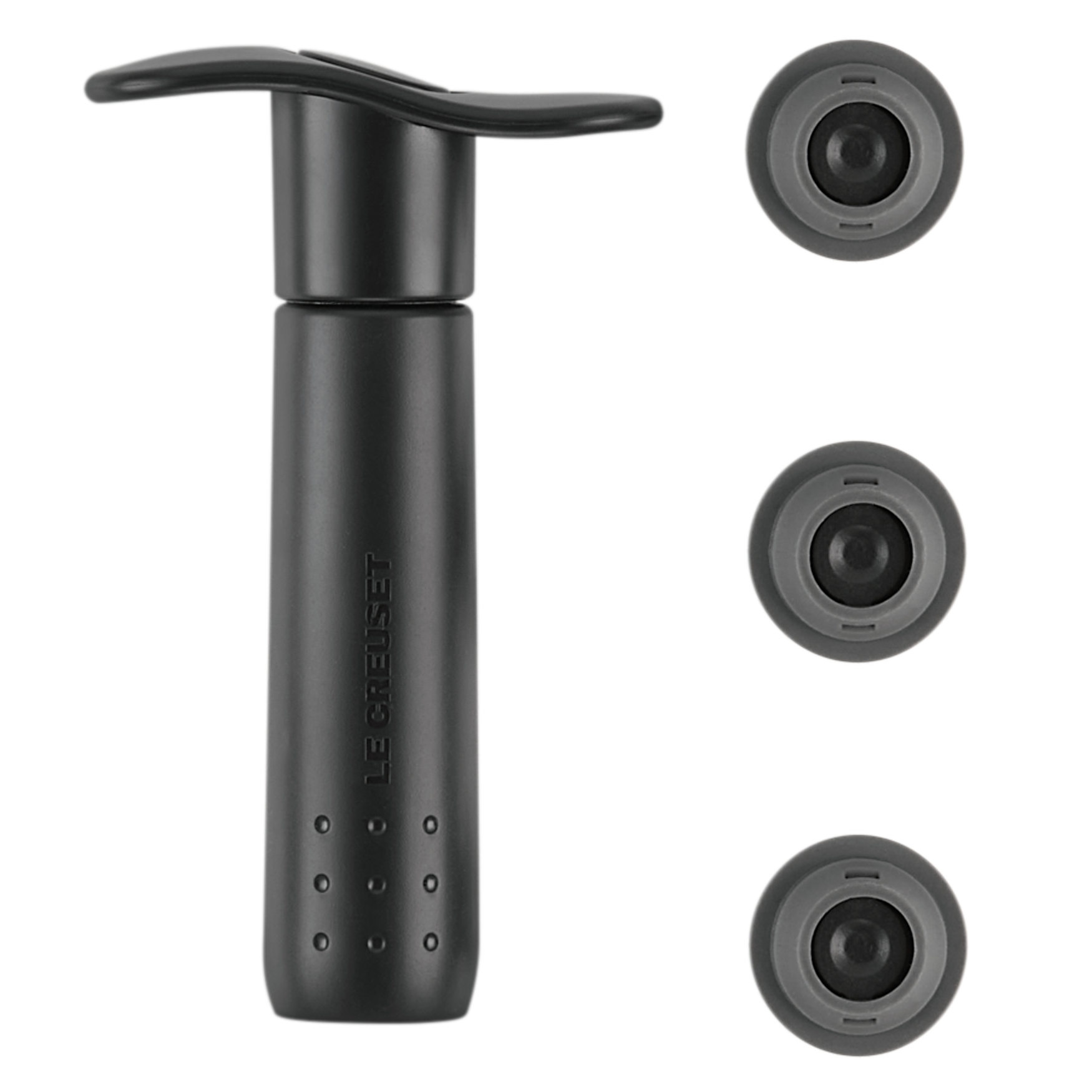 le creuset screwpull wijnpomp met 3 stoppers wa 137 matzwart