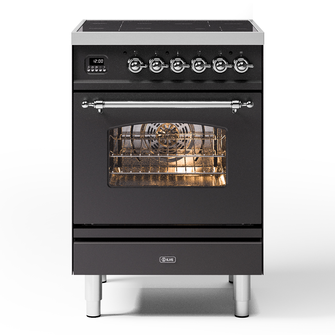 ilve nostalgie inductiefornuis pi064ne3mgc 60cm grafiet mat