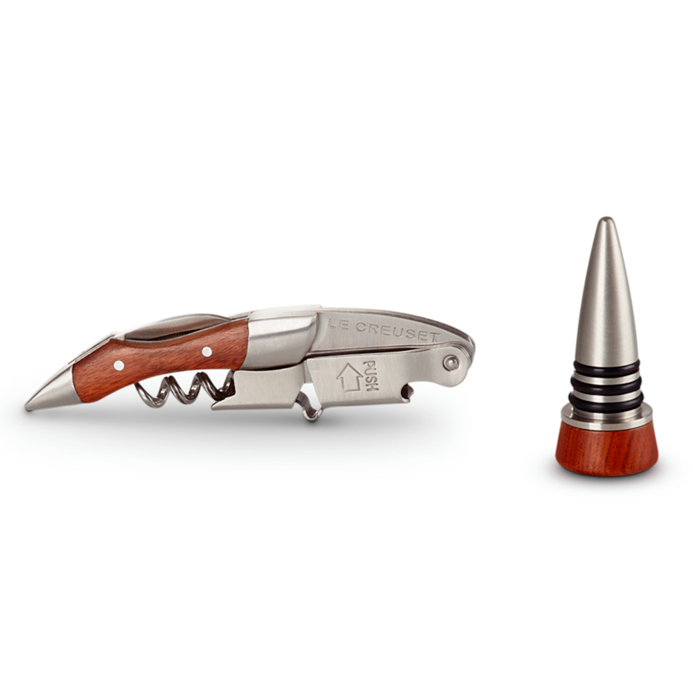 le creuset screwpull kelnersmes 2 traps met wijnstopper gs 190 2 delig hout