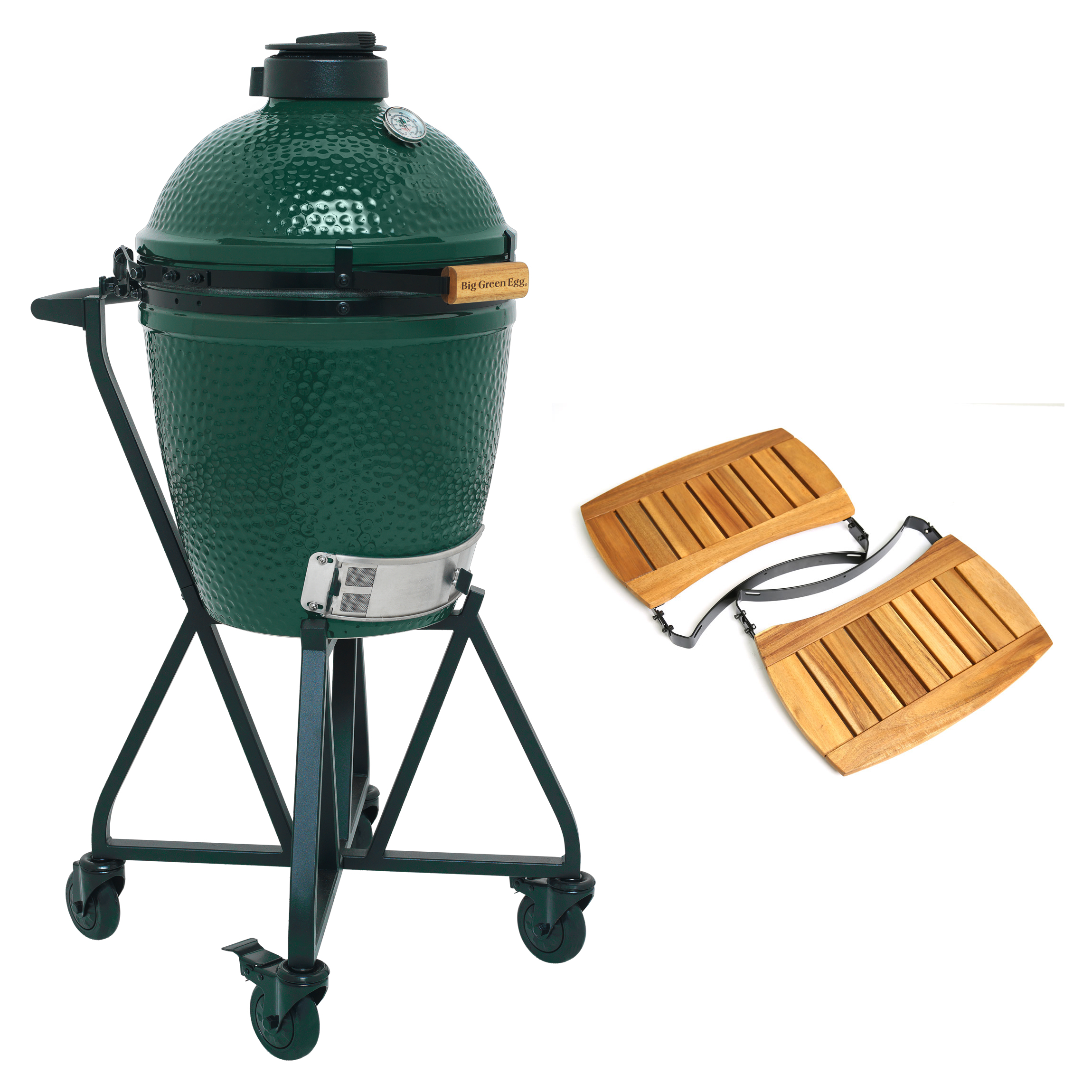 big green egg medium houtskoolbarbecue met integgrated nest handler en acacia egg mates