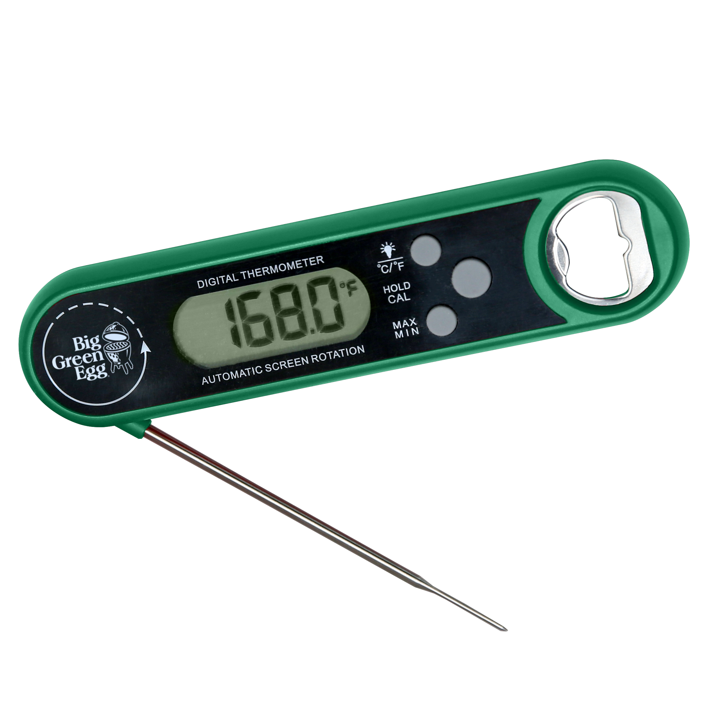 big green egg instant read digitale thermometer met flesopener