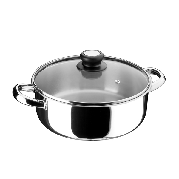 inoxibar forma kookpan laag met glasdeksel 14cm