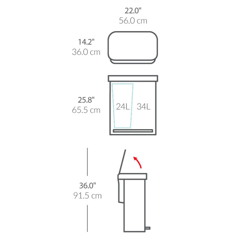 simplehuman-rechthoekige-pedaalemmer-met-recyclevak-34l24l-zwart