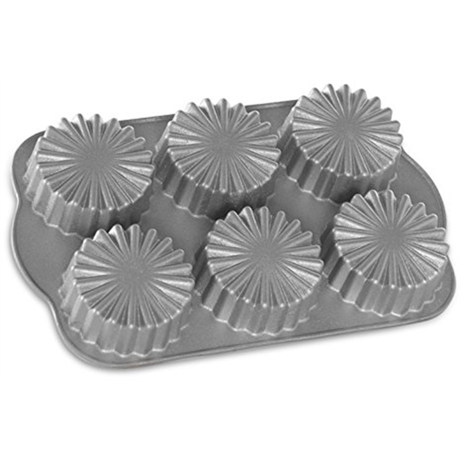 nordic ware ruffled medallion dessert cakelet bakvorm 6 vaks zilver